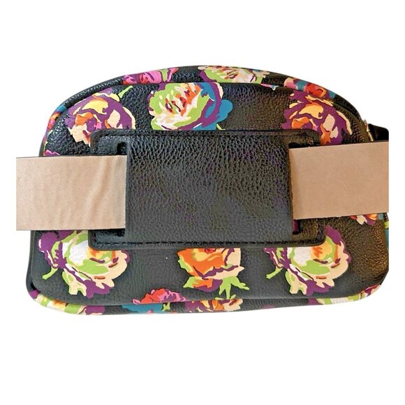Betsey Johnson Belt Bag Black Pink Floral NWT Medium Large Zipper 7"x5" - Picture 5 of 15